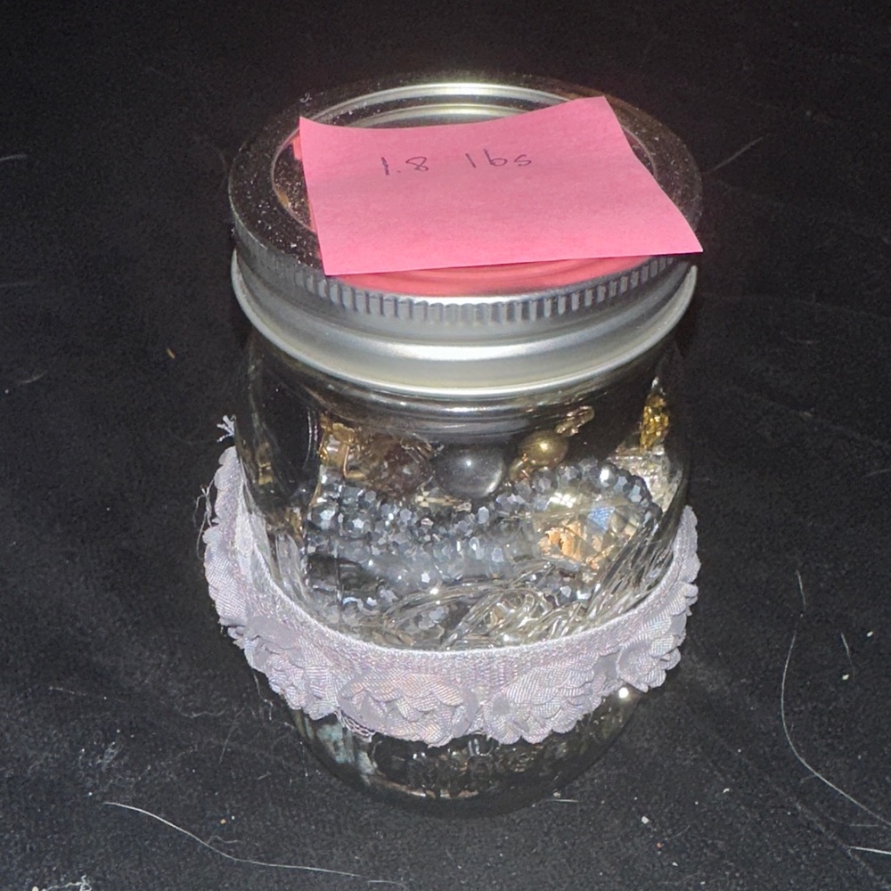 1.8 lbs Mixed Jewelry Lot Necklace Bracelet Earrings Multicolor in Mason Jar